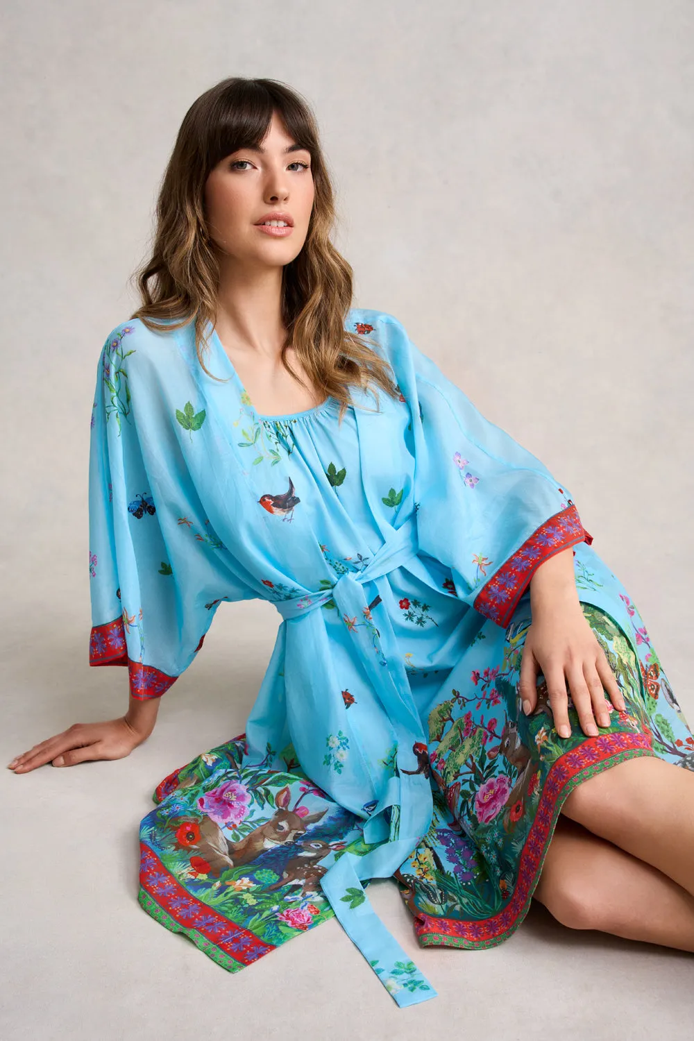 Nathalie Lt Cotton Silk Kimono - Summer Forest Print