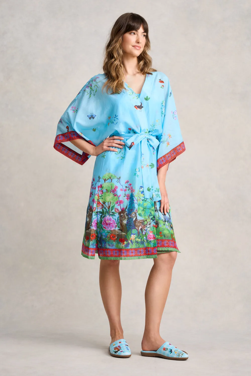 Nathalie Lt Cotton Silk Kimono - Summer Forest Print
