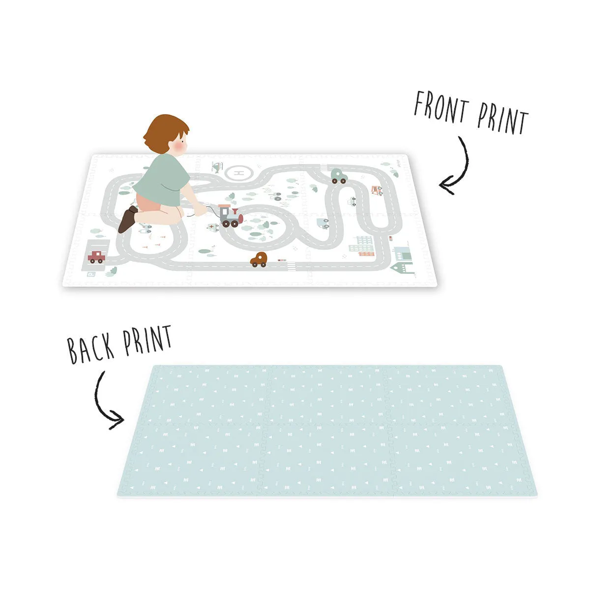 Play&Go EEVAA 3-in-1 Reversible Puzzle Playmat - Road Map - 120x180cm