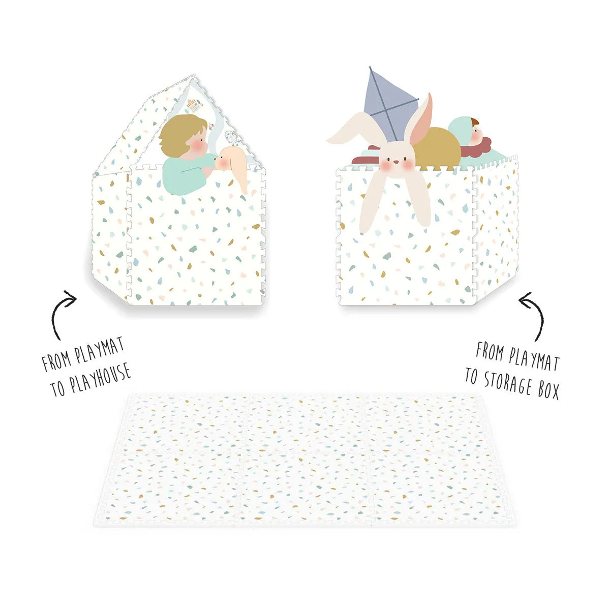Play&Go EEVAA 3-in-1 Reversible Puzzle Playmat - Village/Terrazzo - 120x180cm