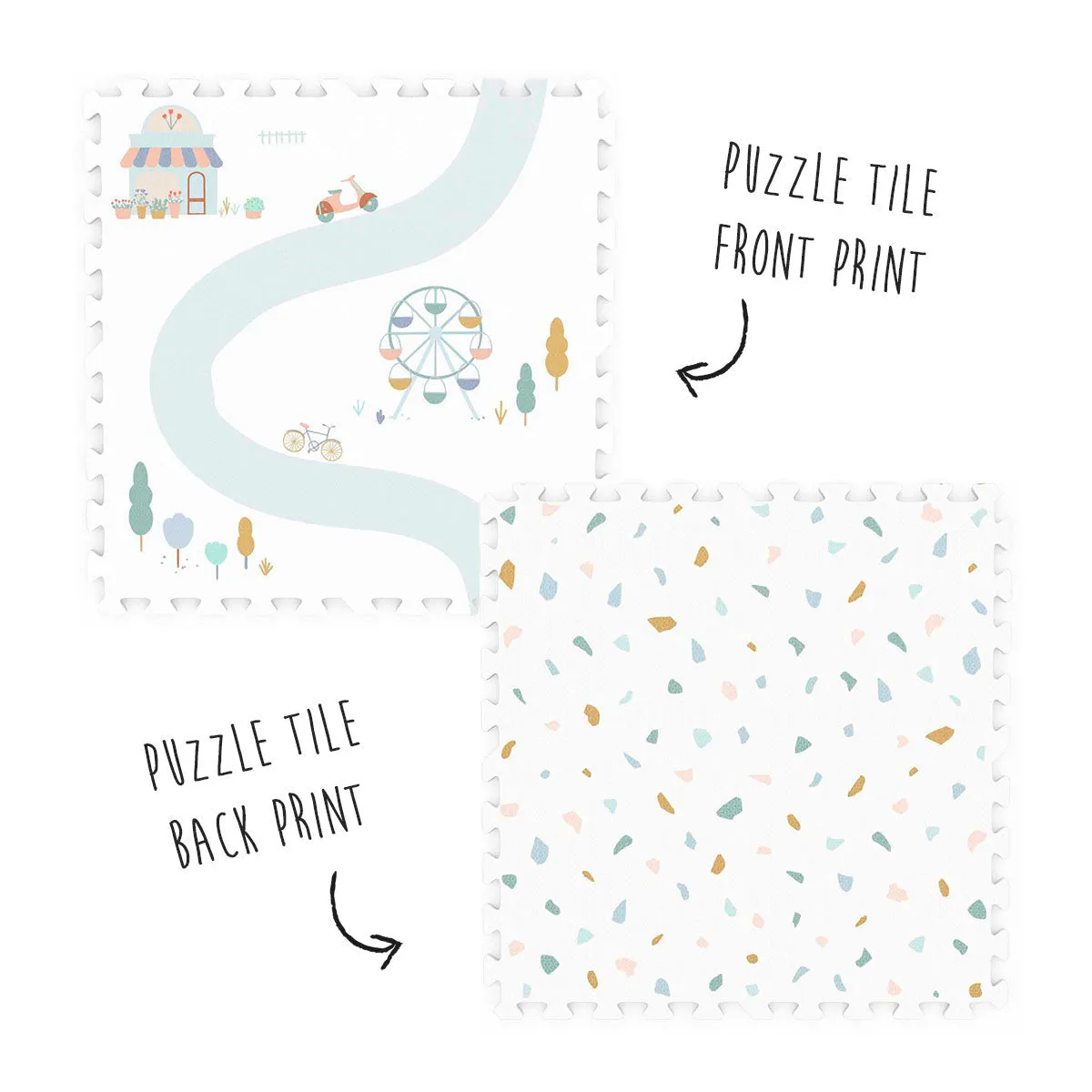 Play&Go EEVAA 3-in-1 Reversible Puzzle Playmat - Village/Terrazzo - 120x180cm