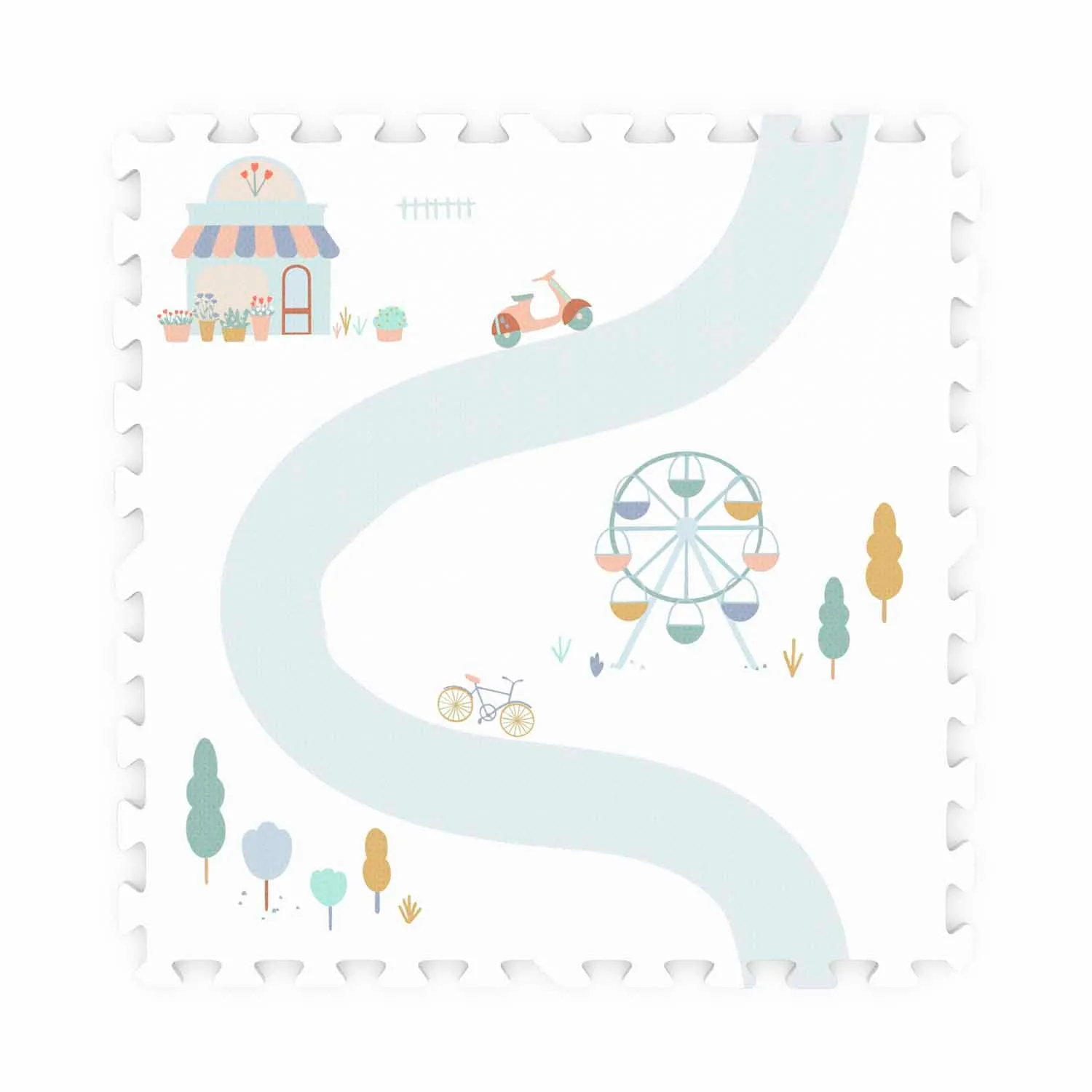 Play&Go EEVAA 3-in-1 Reversible Puzzle Playmat - Village/Terrazzo - 120x180cm