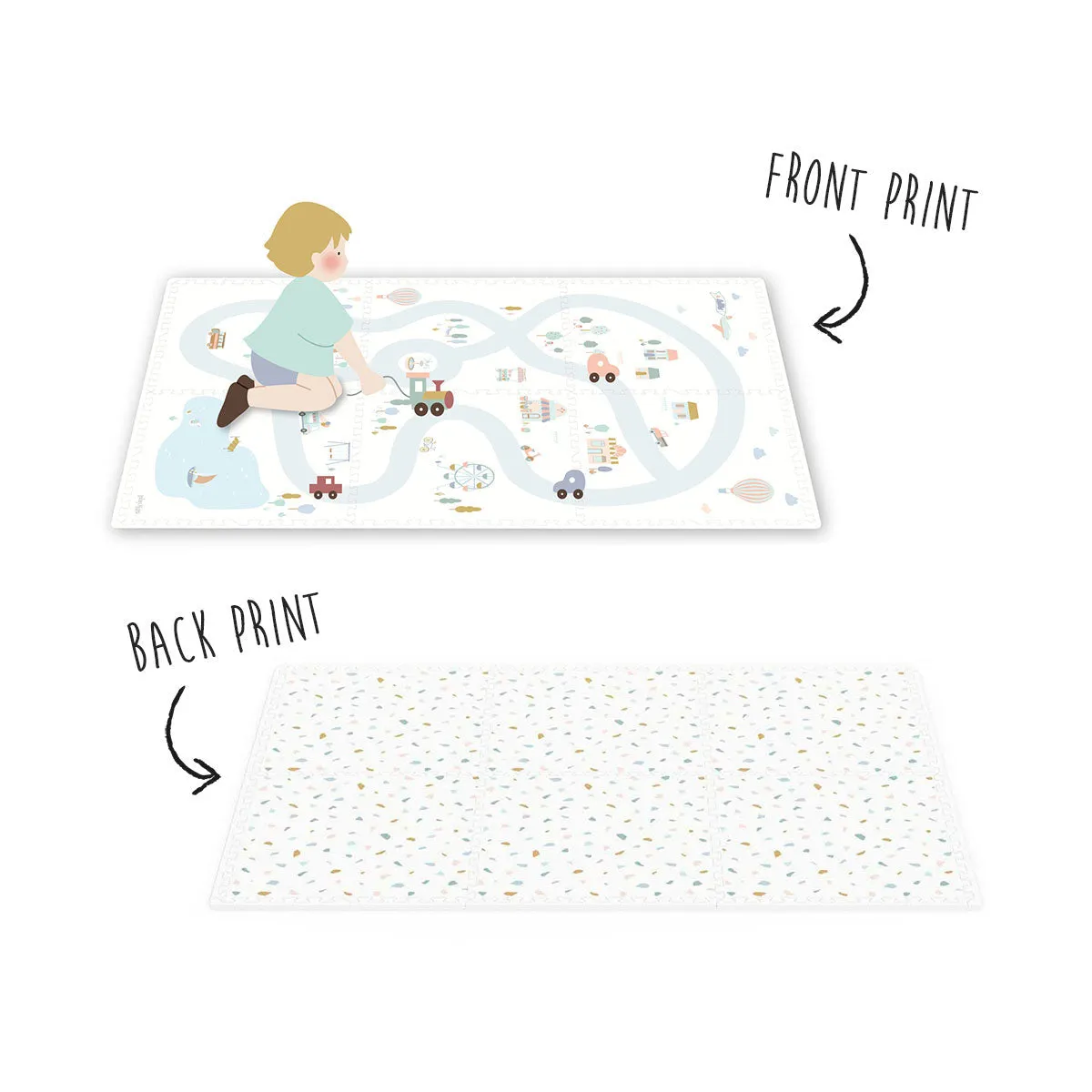 Play&Go EEVAA 3-in-1 Reversible Puzzle Playmat - Village/Terrazzo - 120x180cm