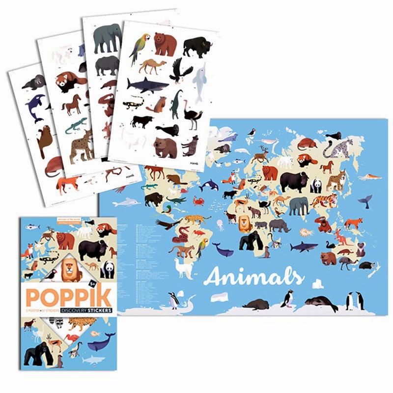 Poppik Discovery Animals of The World Educational Poster with 67 Stickers