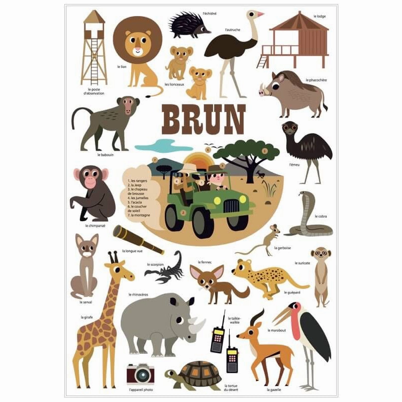 Poppik Mini Discovery Brown The Savannah Educational Poster with 27 Stickers