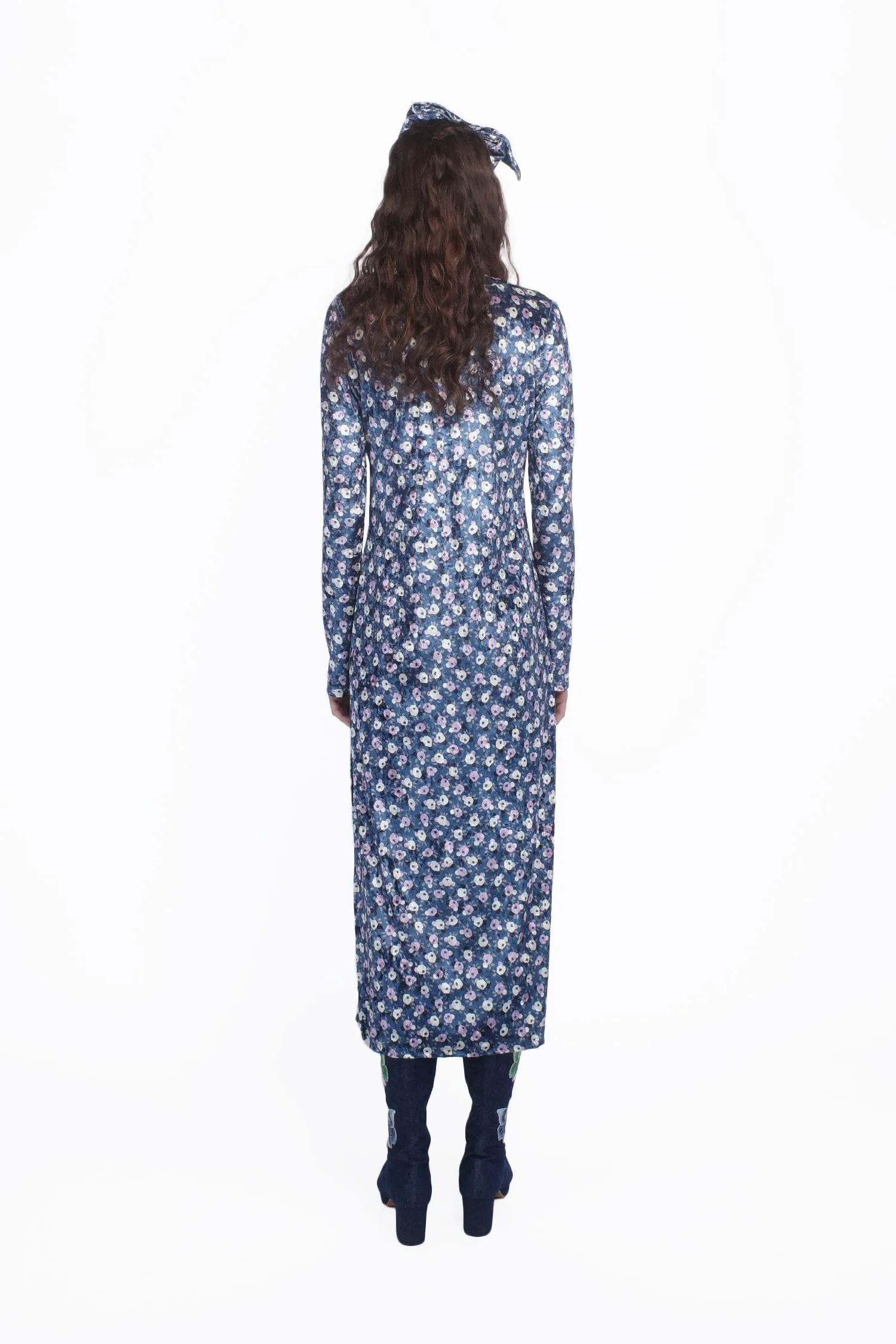Posie Stretch Velvet Long Dress With Slit