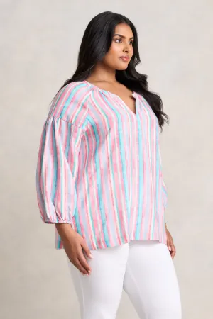 Puff Sleeve Linen Top - Summer Stripe