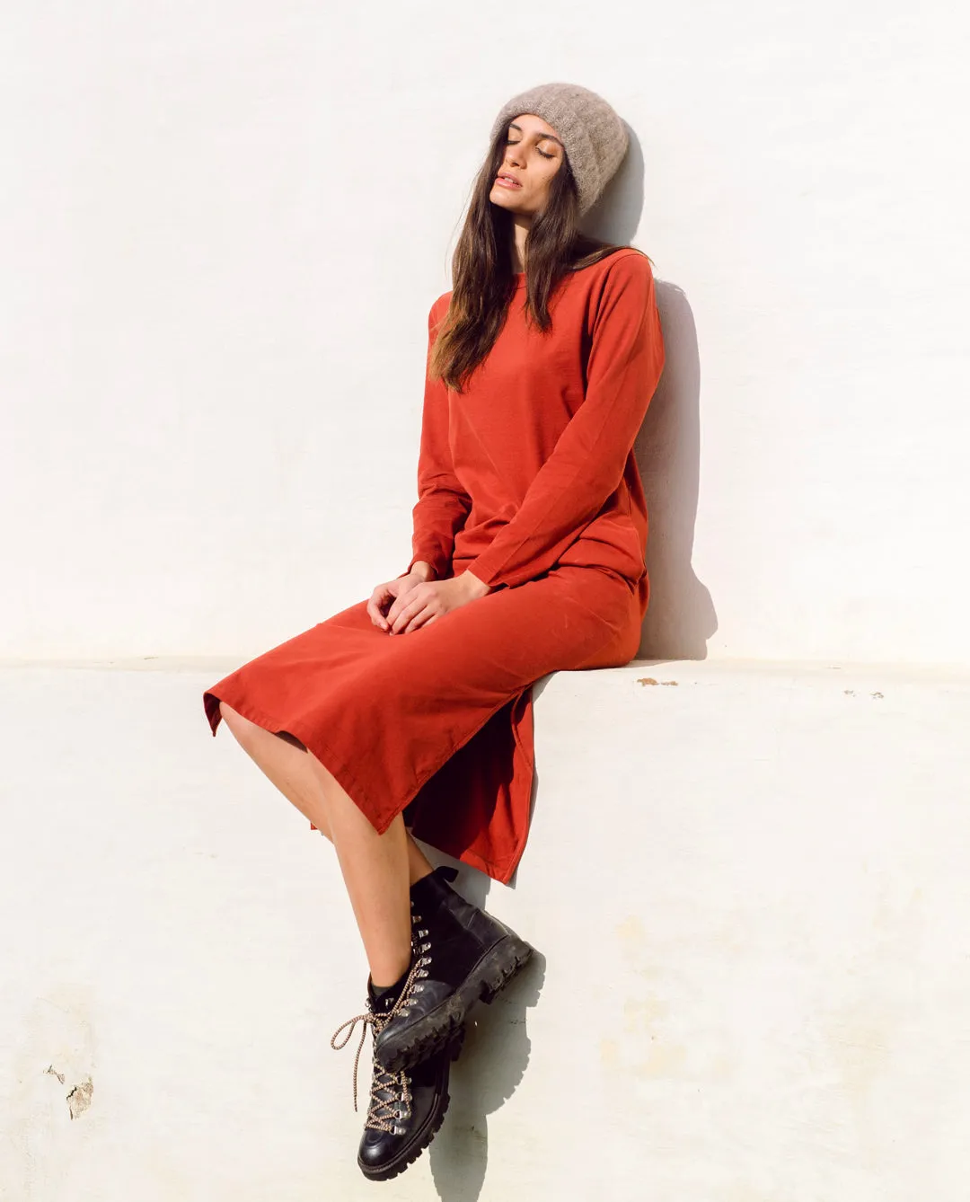 Raina Organic Cotton Dress In Rust