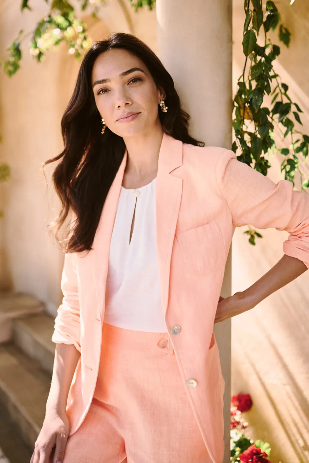Ramie Cotton Blazer - Peach