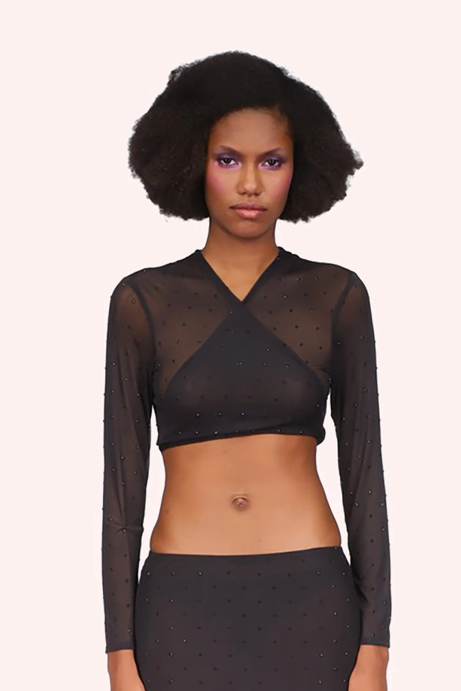 Rhinestone Mesh Tie Top