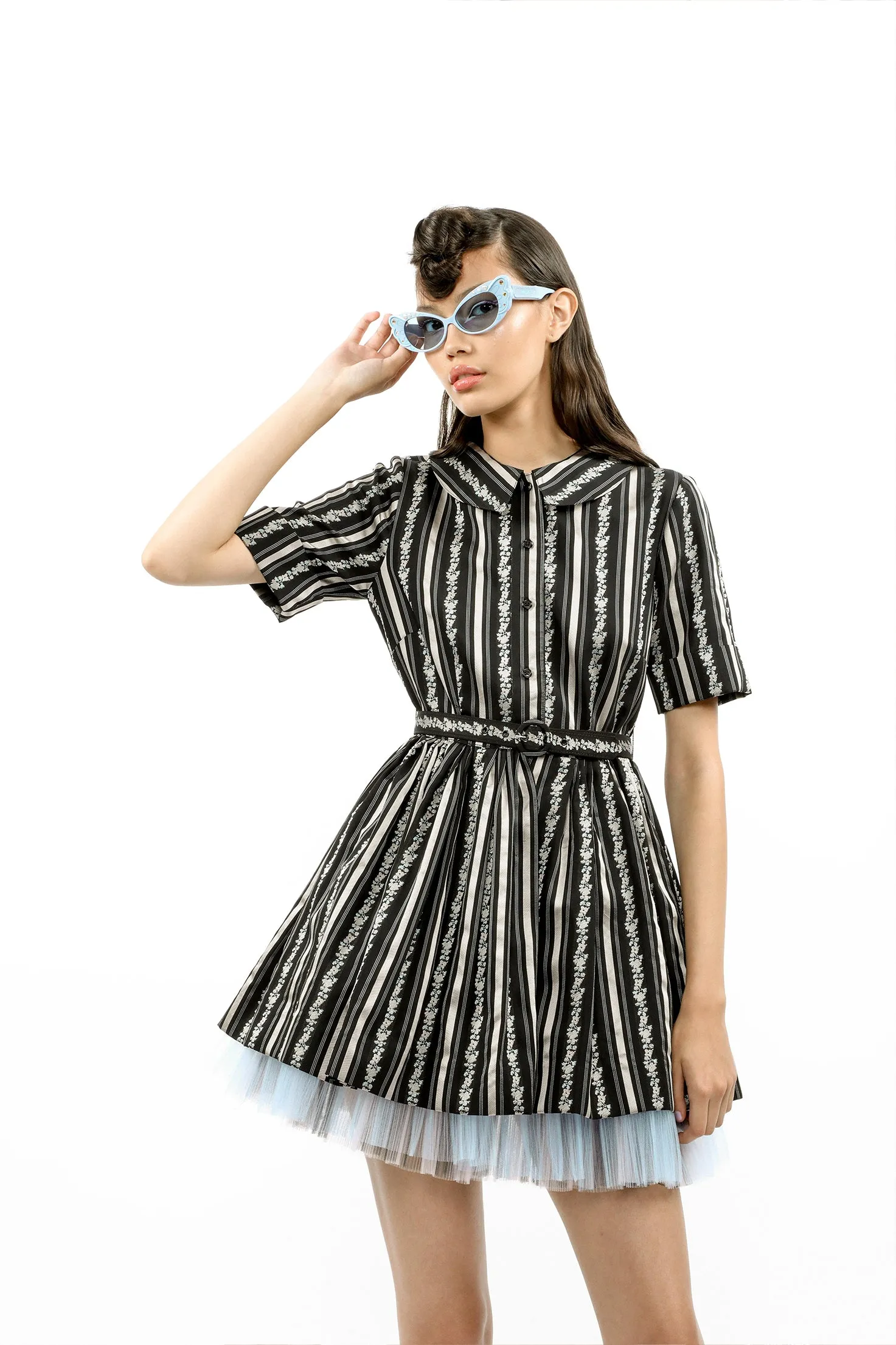 Ribbon Roses Belted Mini Dress