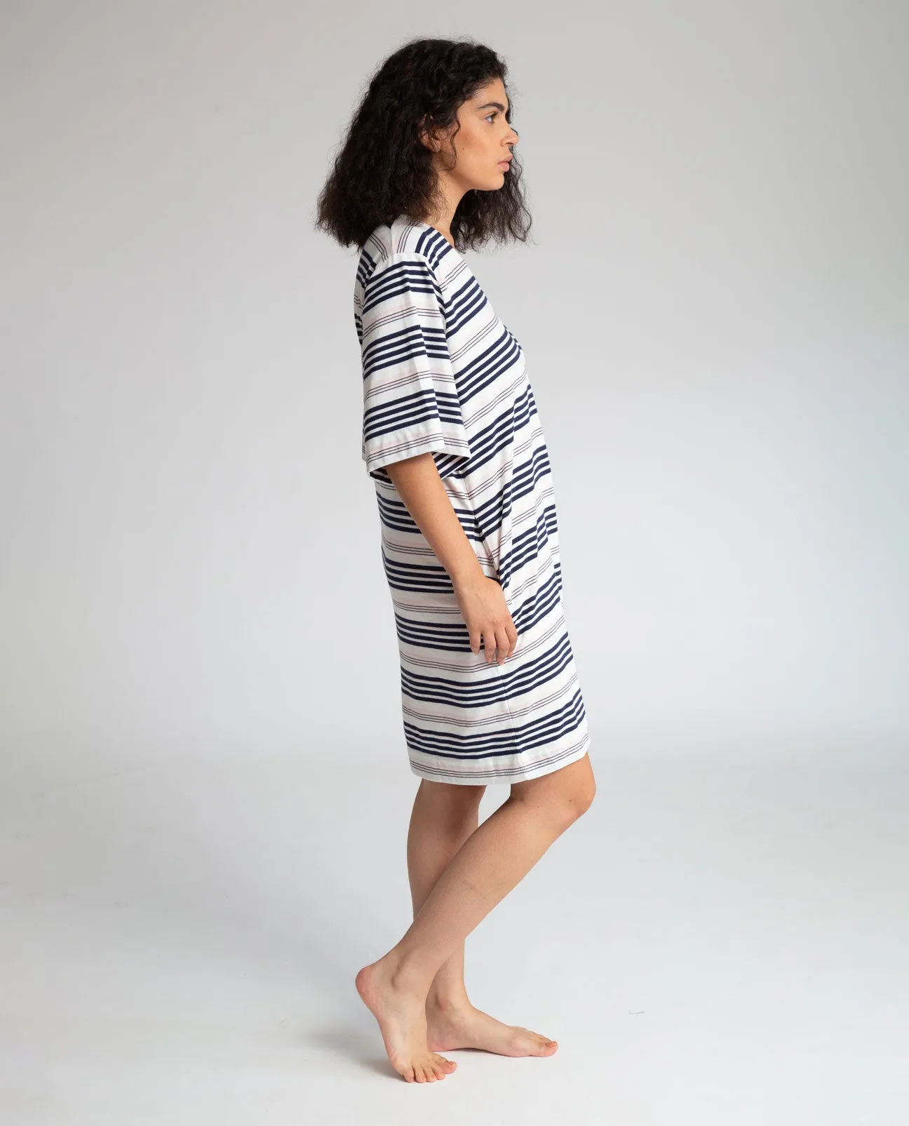 Sasha-Sue Organic Cotton Dress In Off White, Navy & Amaranth