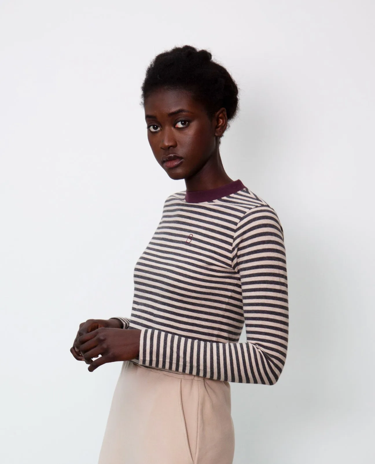 Shoba Organic Cotton Top In Charcoal & Plum