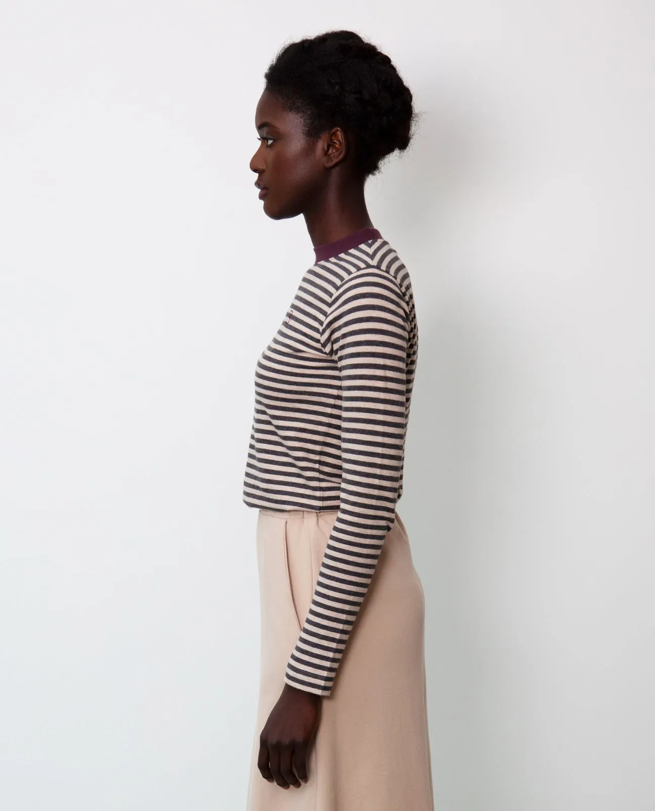Shoba Organic Cotton Top In Charcoal & Plum