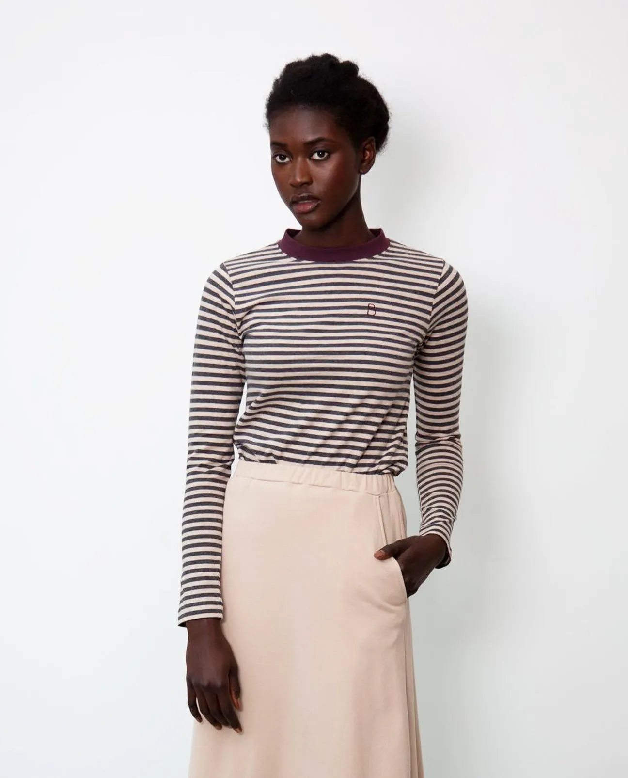 Shoba Organic Cotton Top In Charcoal & Plum