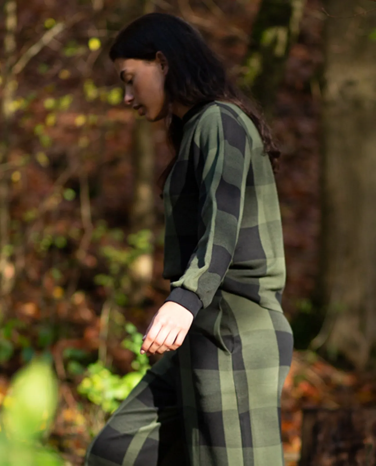 Sierra-Cay Knitted Check Top in Rosin Green and Black Check