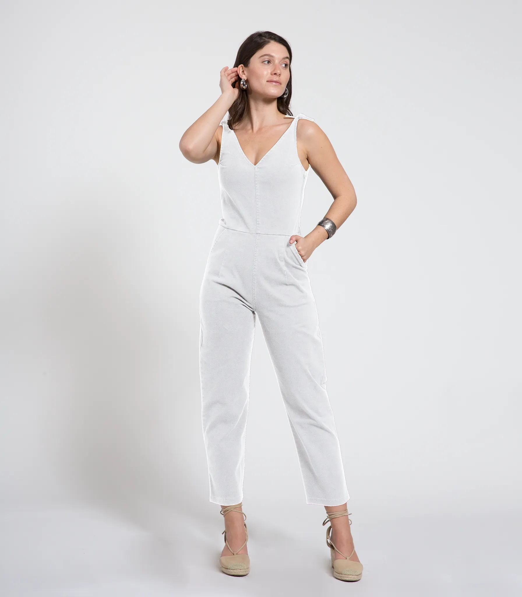 Slate Tie Strap Coveralls - White