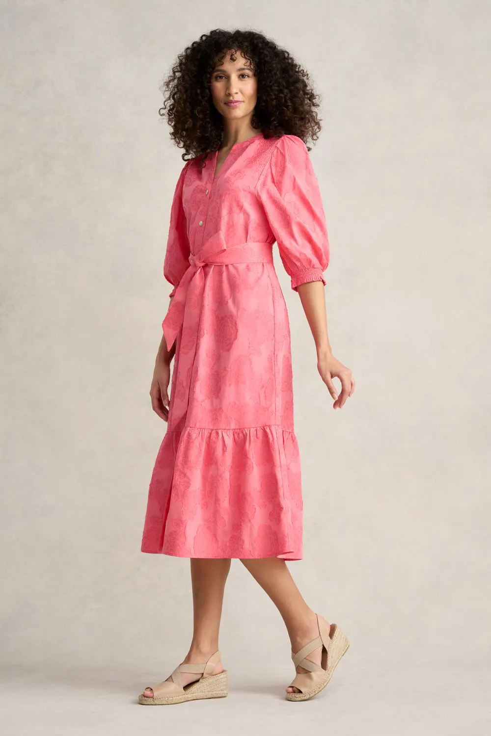 Smock Detail Cotton Dress - Guava