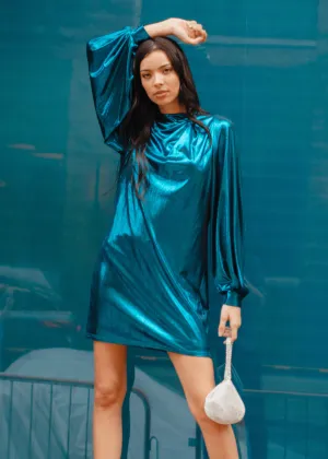 The Aria Metallic Mini Dress - Turquoise