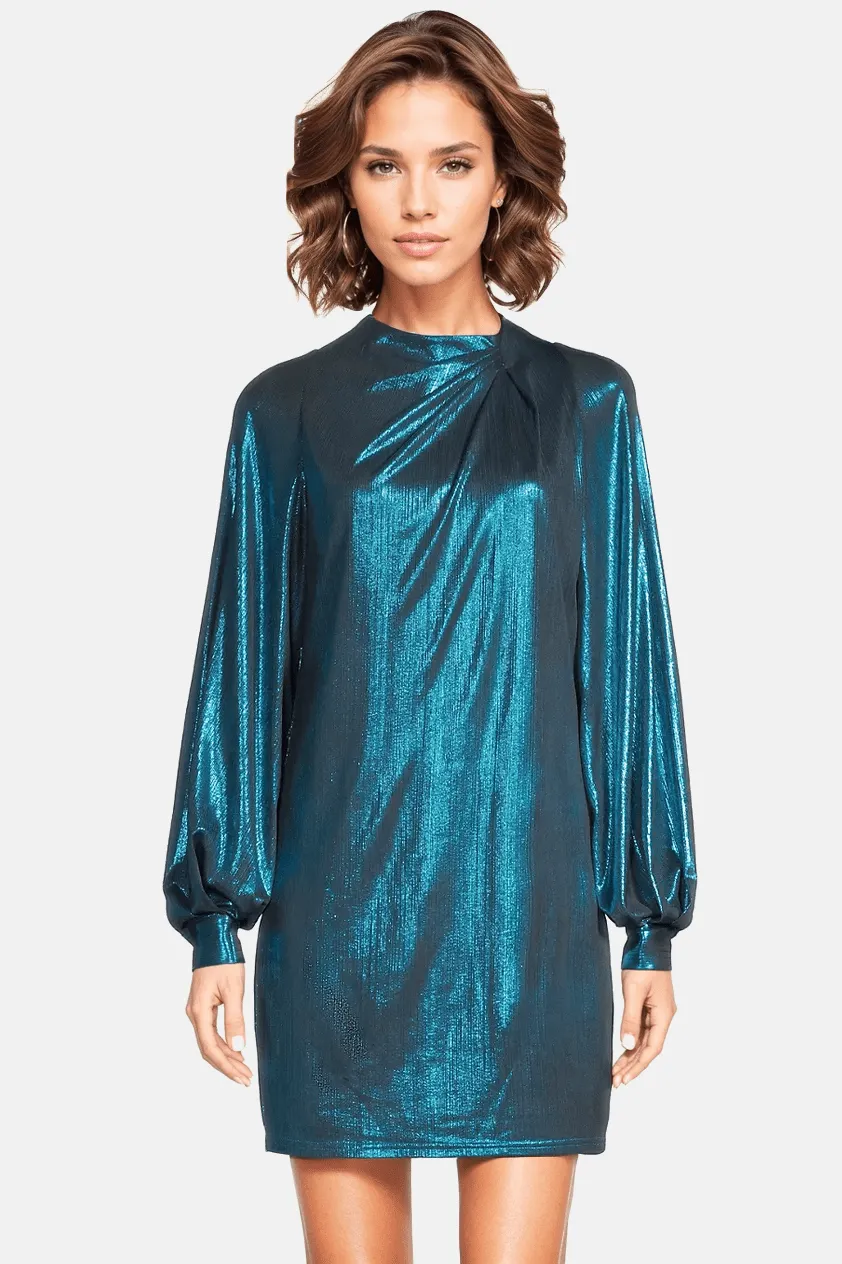 The Aria Metallic Mini Dress - Turquoise