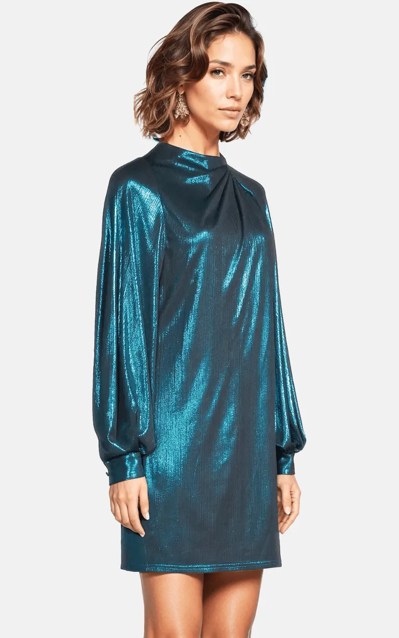 The Aria Metallic Mini Dress - Turquoise