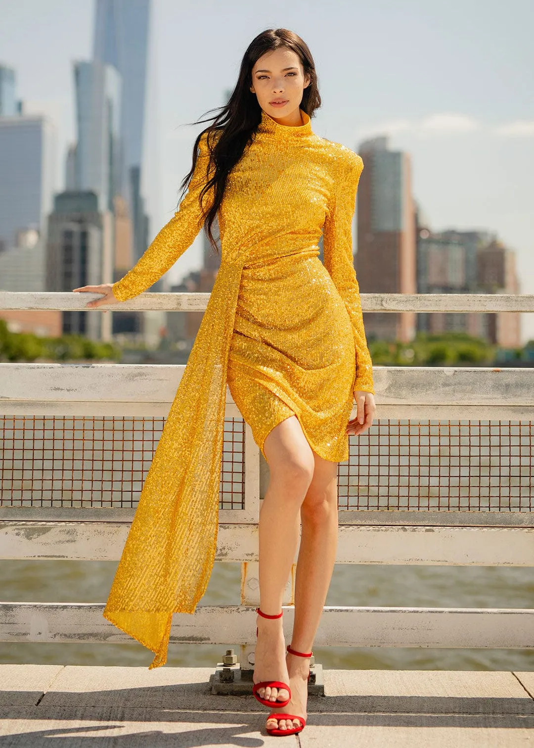 The Diana Sequin Faux Wrap Cocktail Dress