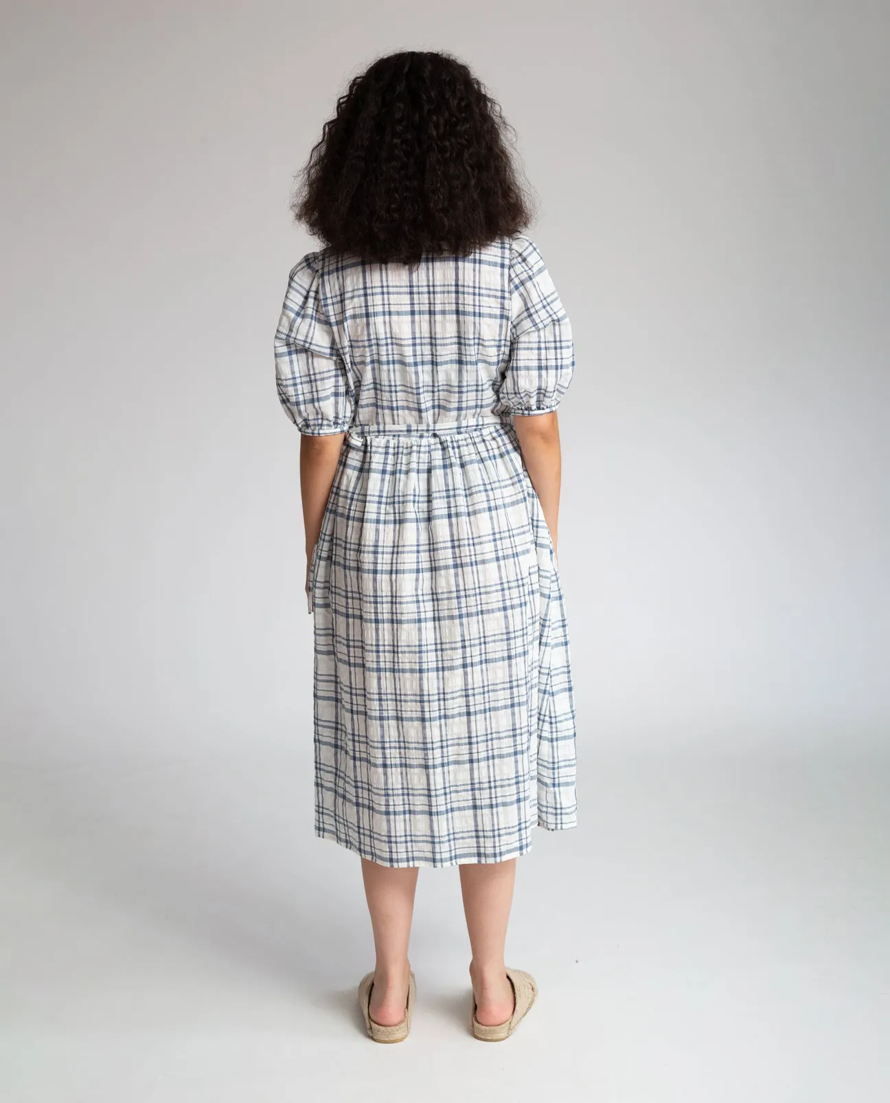 Trixie Linen and Cotton Dress in Navy & White Check