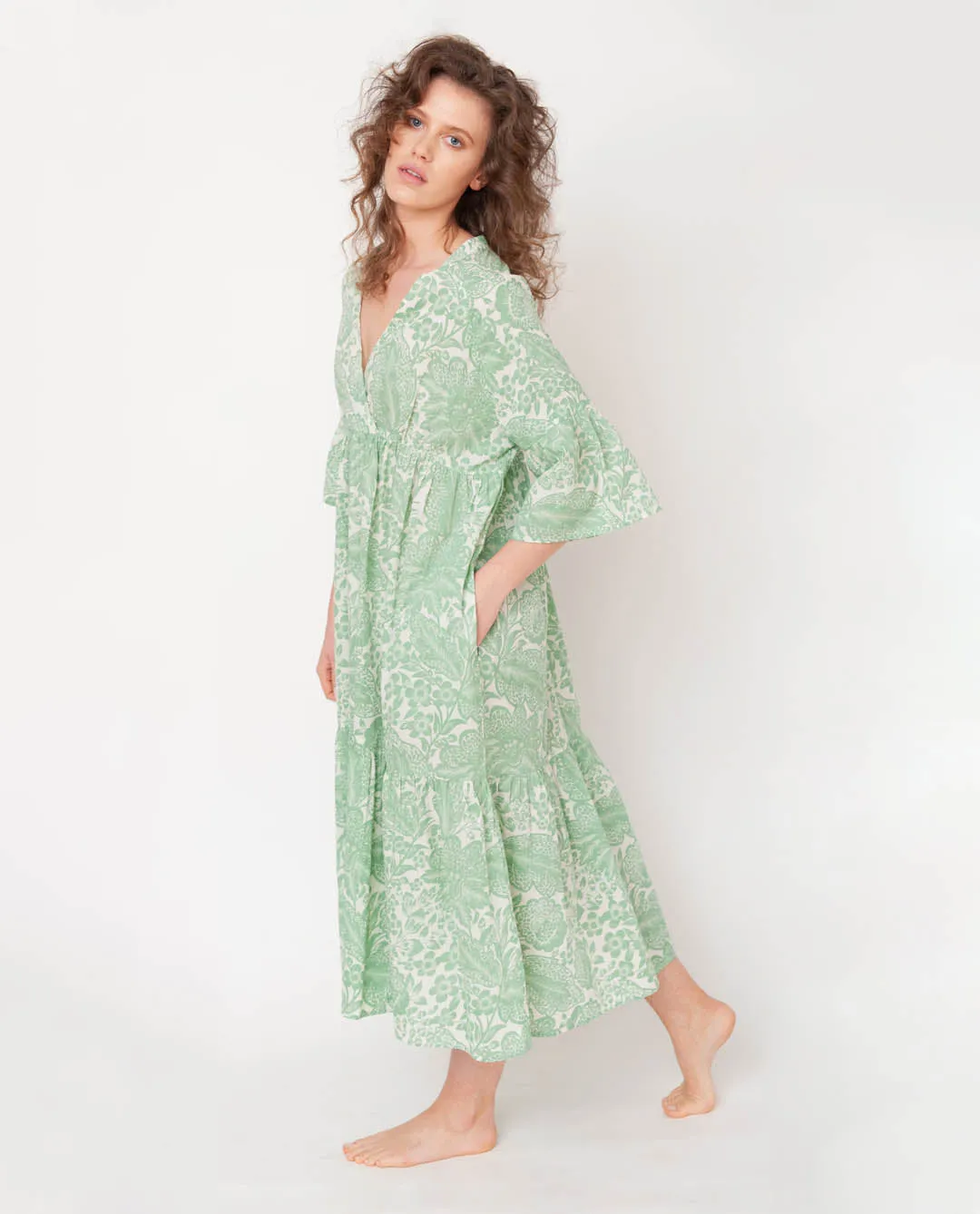 Tulsi Organic Cotton Dress in Green Print L