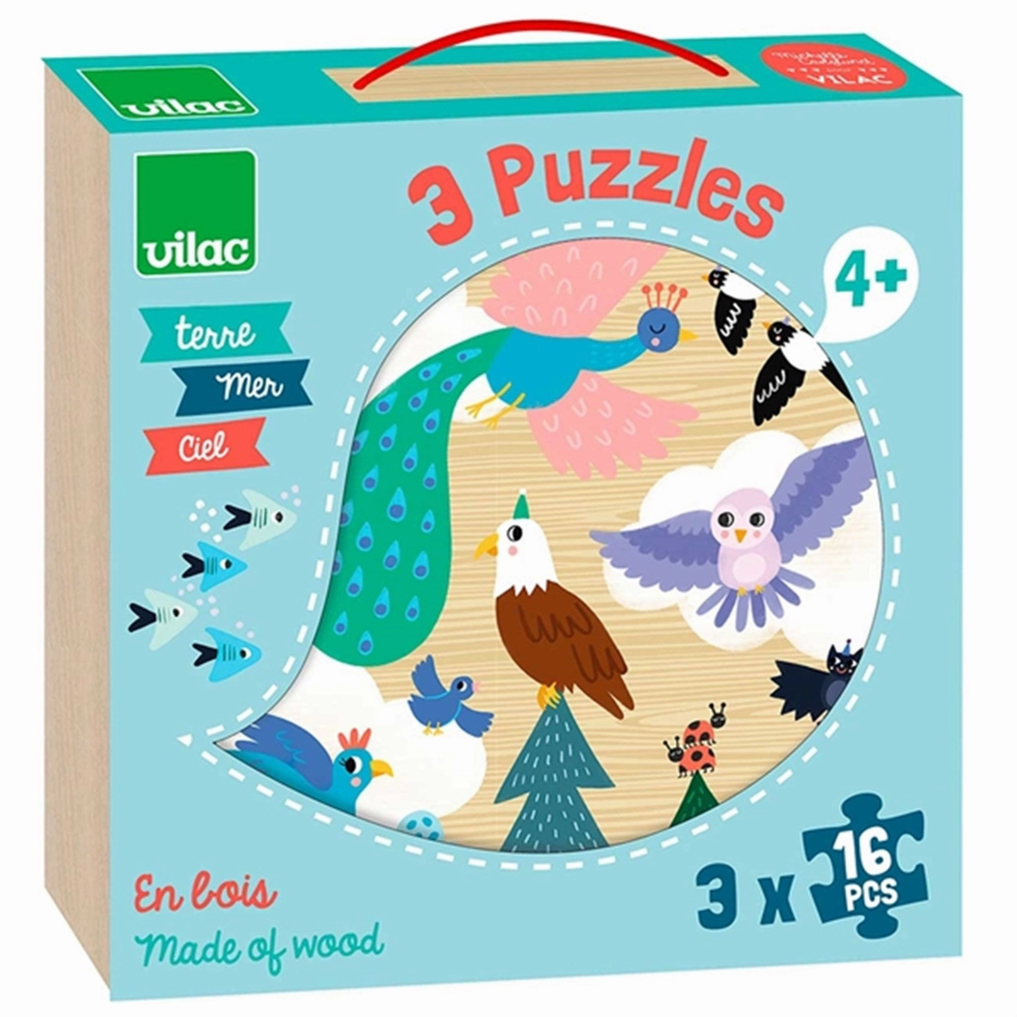Vilac Puzzle 3x16 Pieces In The Air In The Water And On Earth