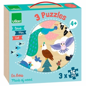 Vilac Puzzle 3x16 Pieces In The Air In The Water And On Earth