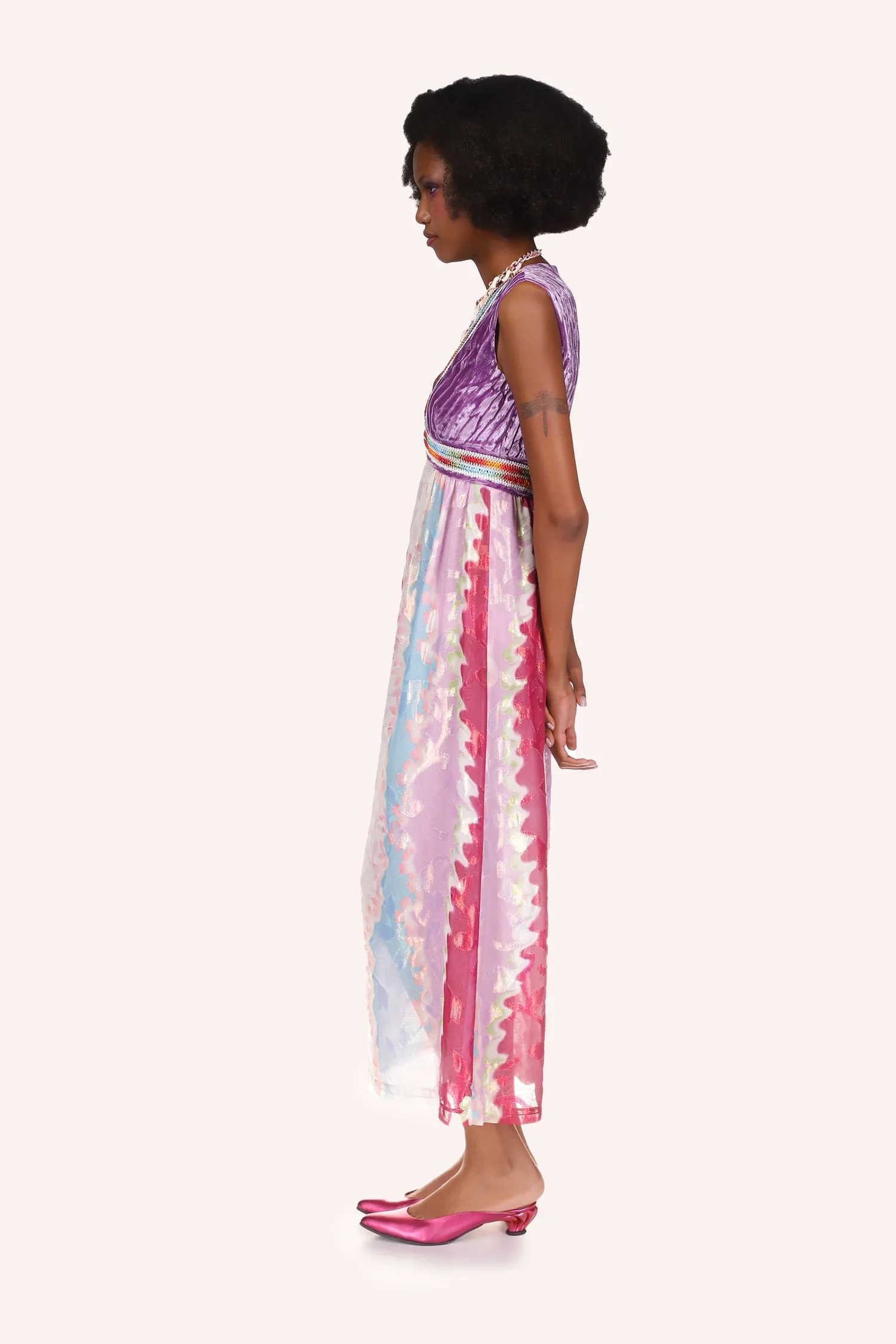 Wavy Clouds Velvet Bodice Sleeveless Dress