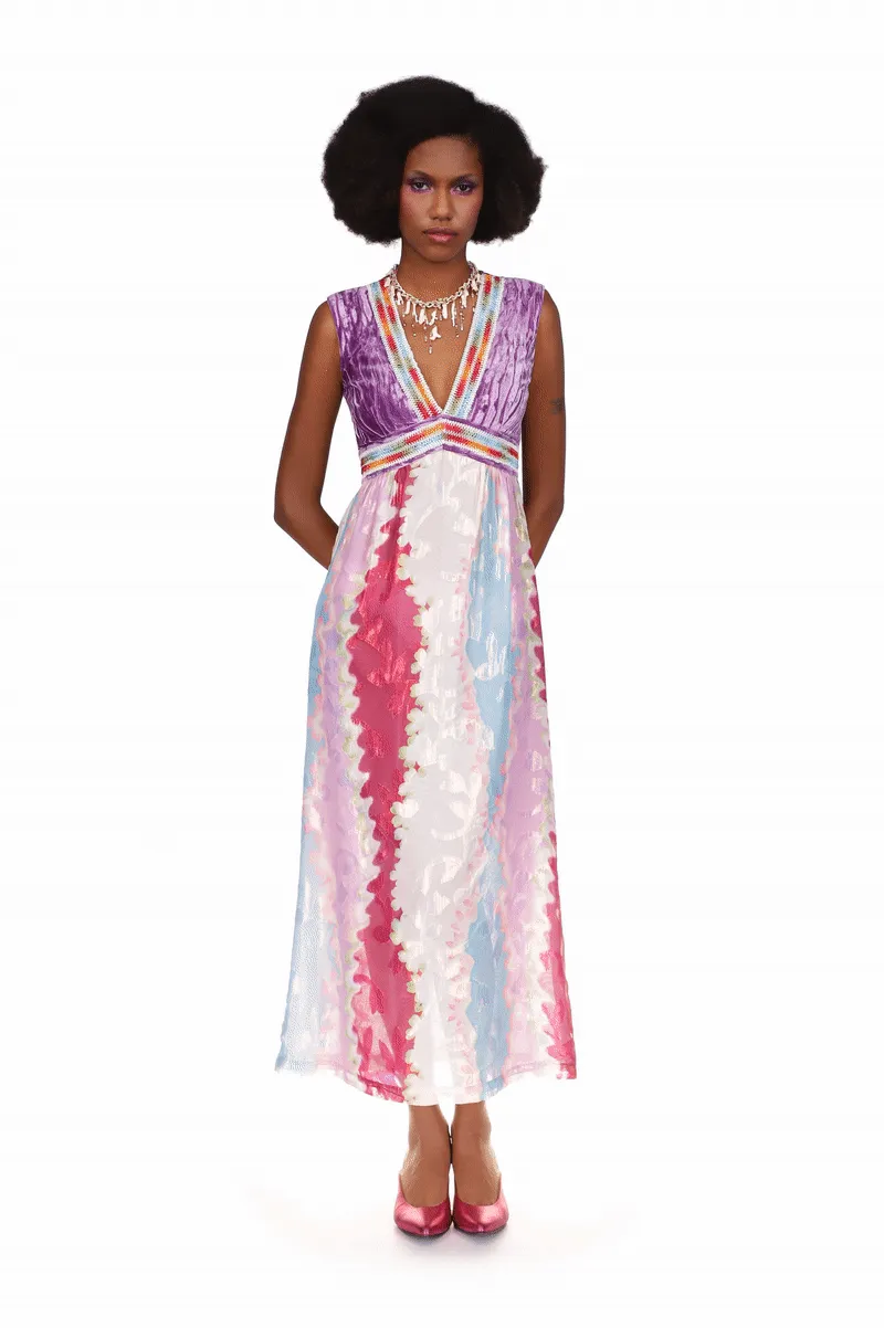 Wavy Clouds Velvet Bodice Sleeveless Dress