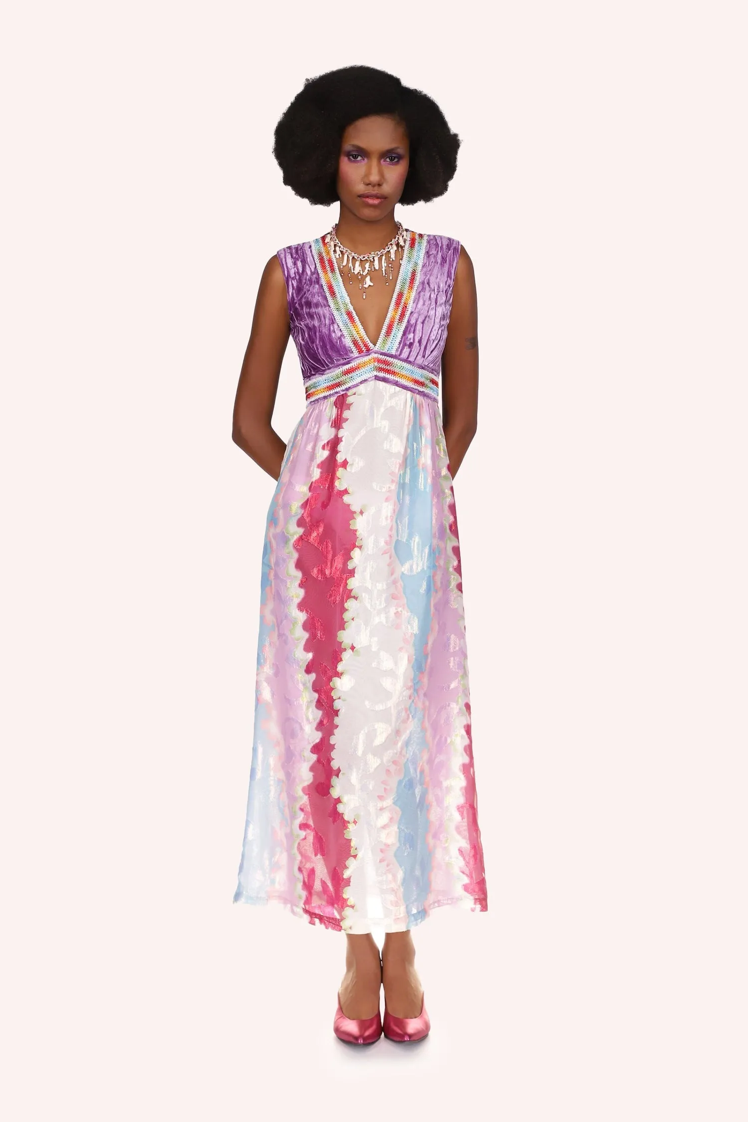 Wavy Clouds Velvet Bodice Sleeveless Dress