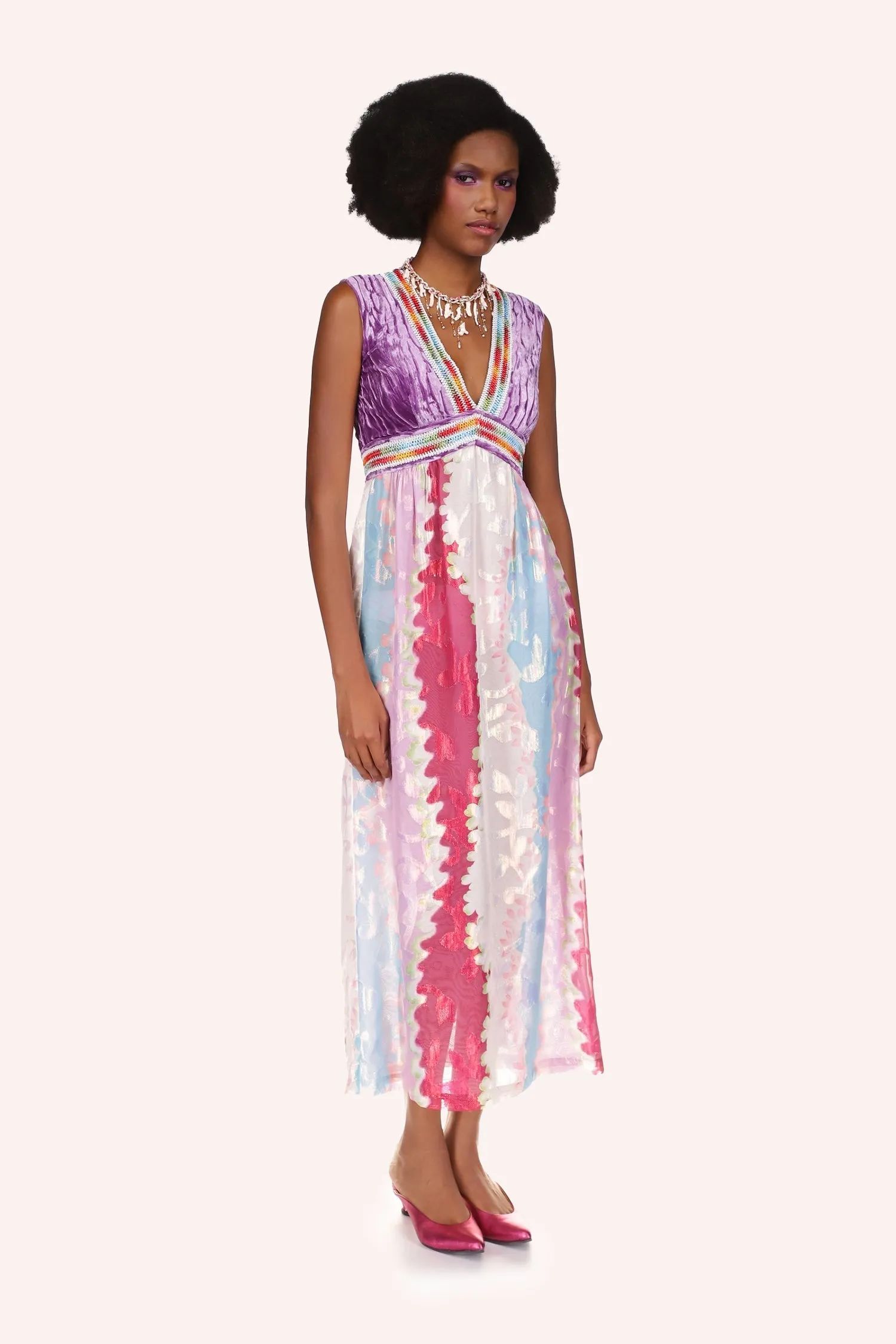 Wavy Clouds Velvet Bodice Sleeveless Dress