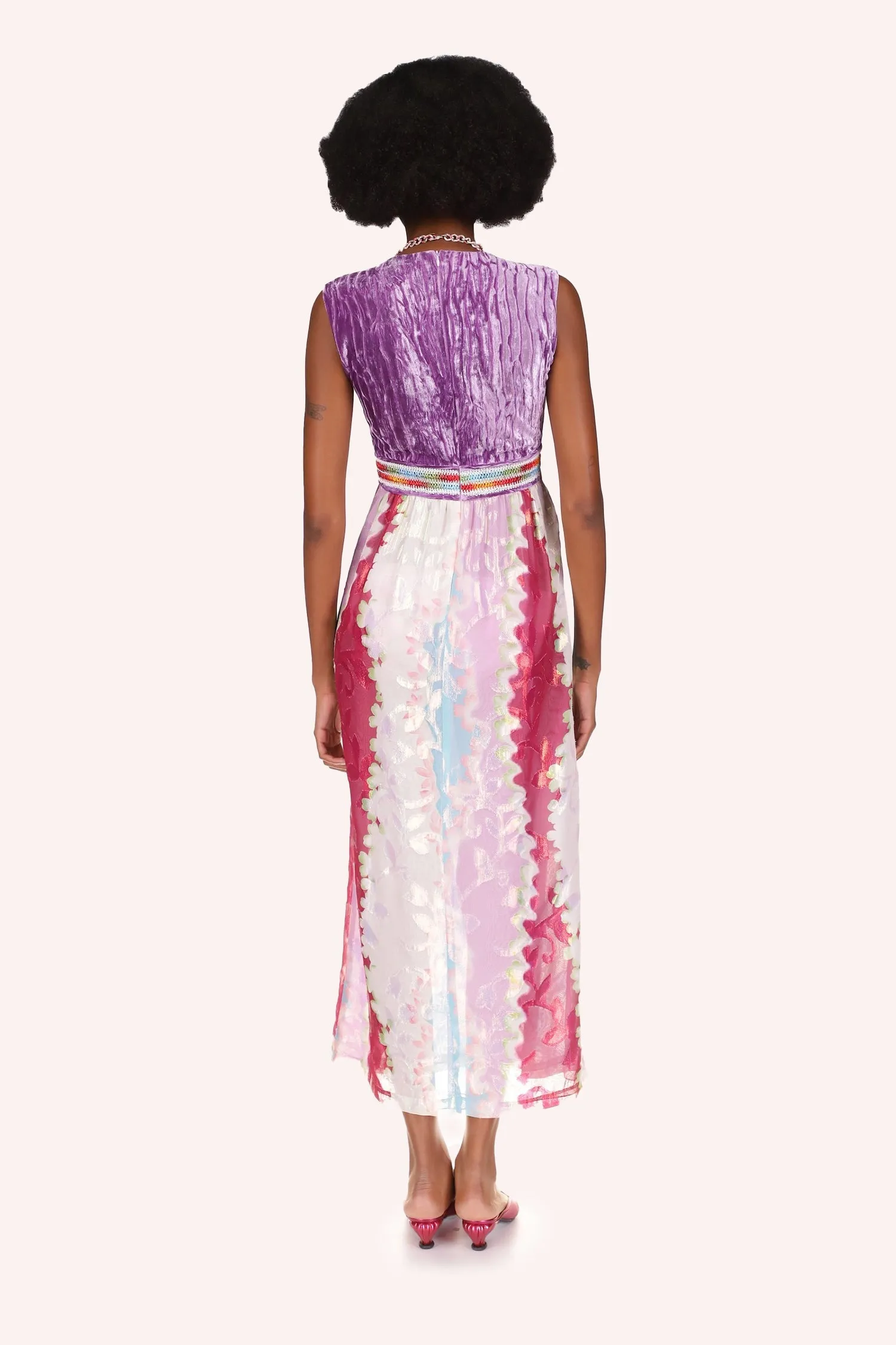 Wavy Clouds Velvet Bodice Sleeveless Dress
