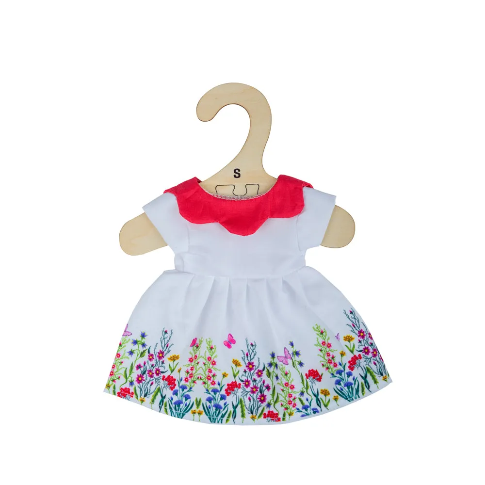 White floral dress with red collar (for Size Small Doll)