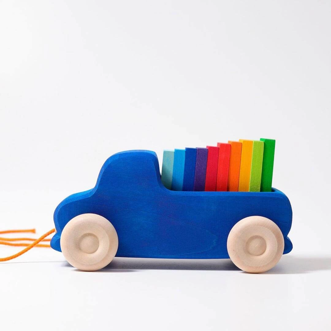 Wooden Pull Along Truck with Rainbow Blocks