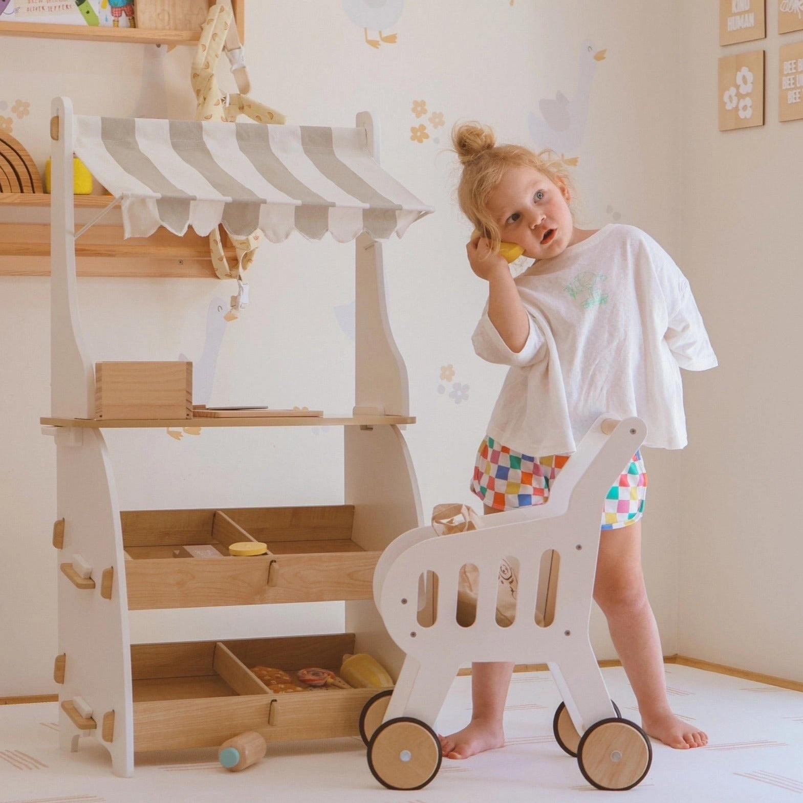 Wooden Toy Shopping Trolley